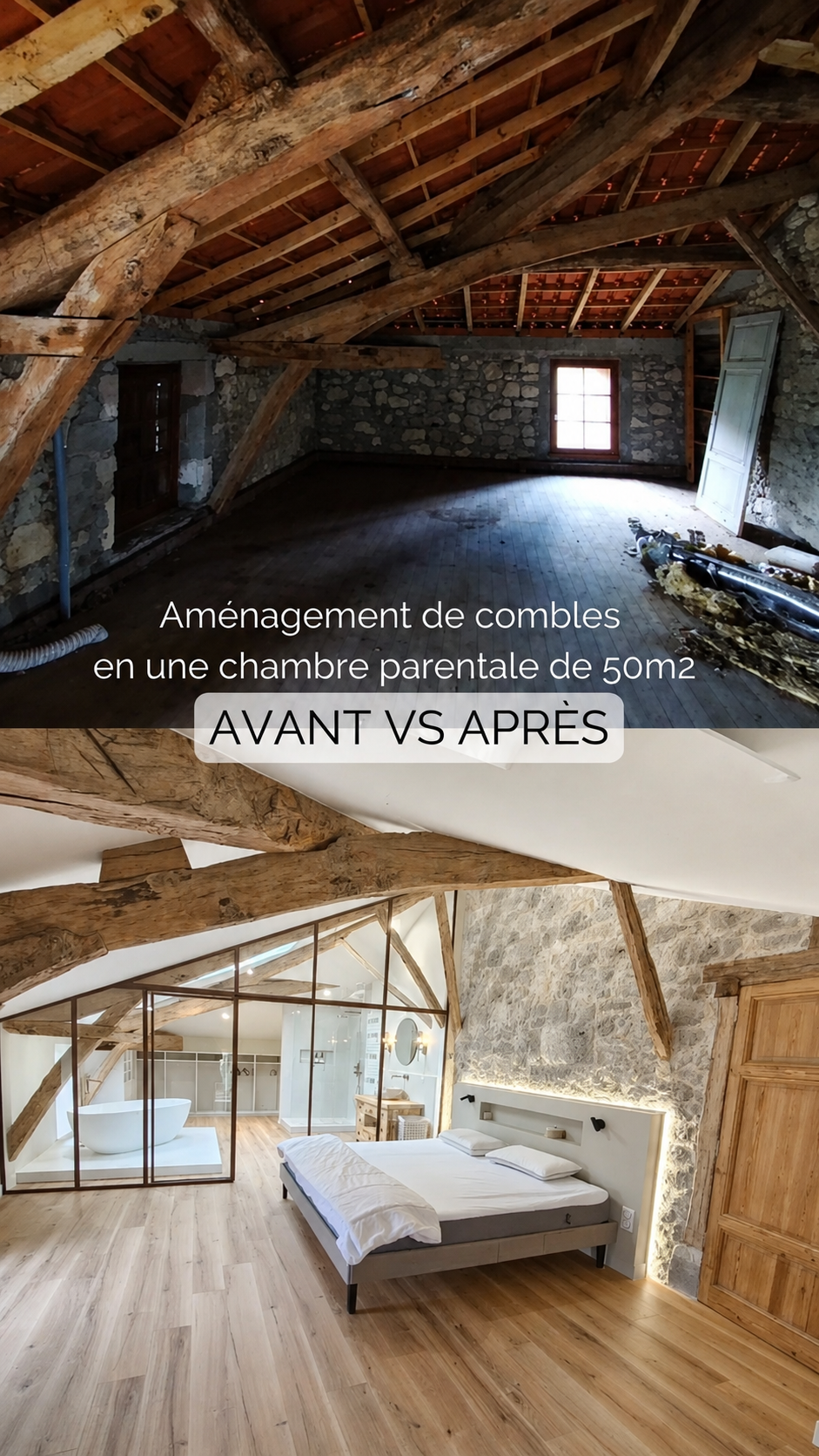 Combles anciens transformés en suite parentale lumineuse